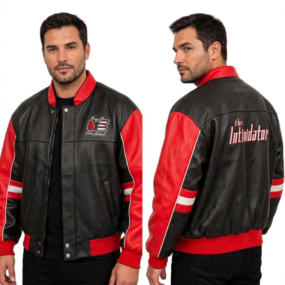 Dale Earnhardt Winners Circle Leather Jacket NWT Intimidator E Logo Black Red